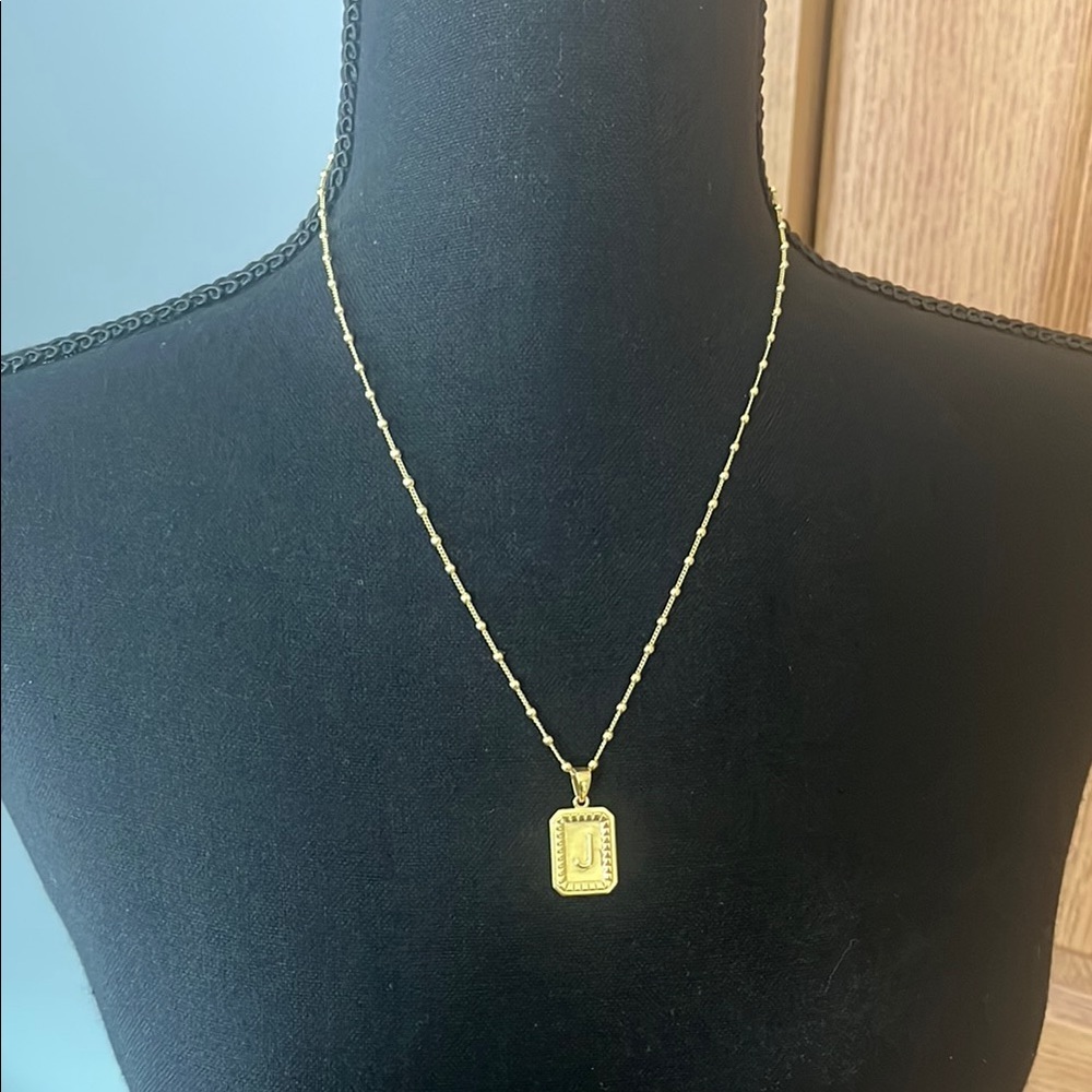 Gold J Pendant Necklace